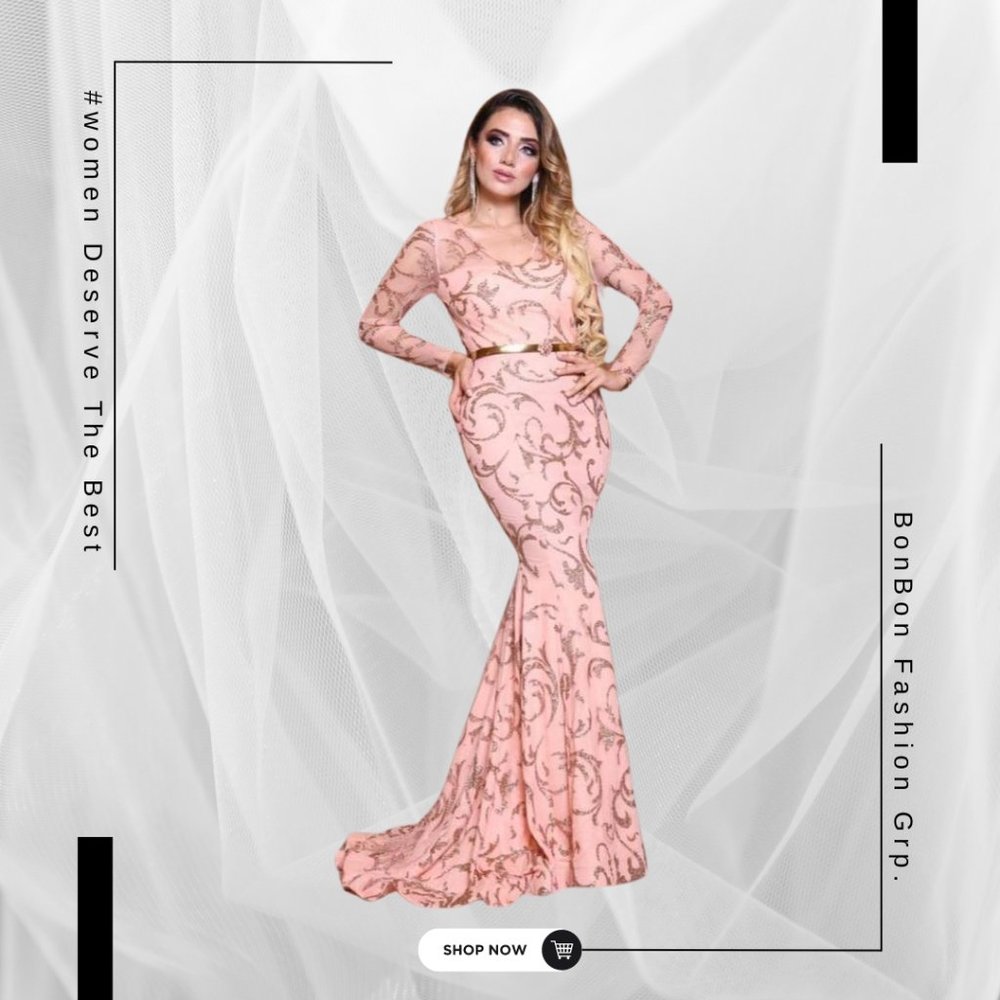 Ethereal Glamour Women's Party Gown | Pink & Gold Embroidery Dress
